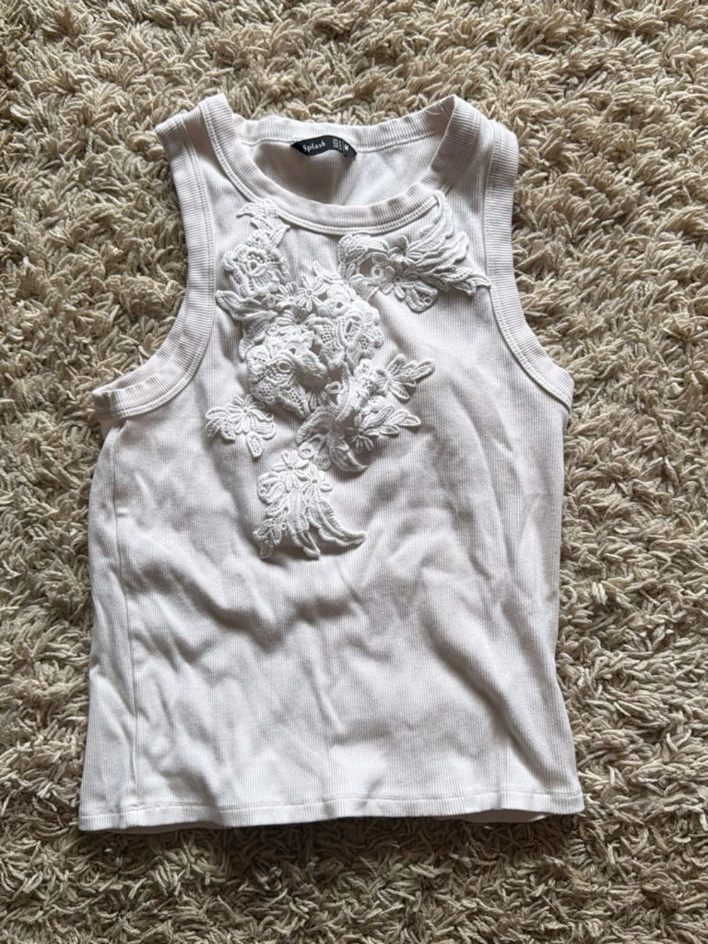 Splash Cream Floral Applique Tank Top